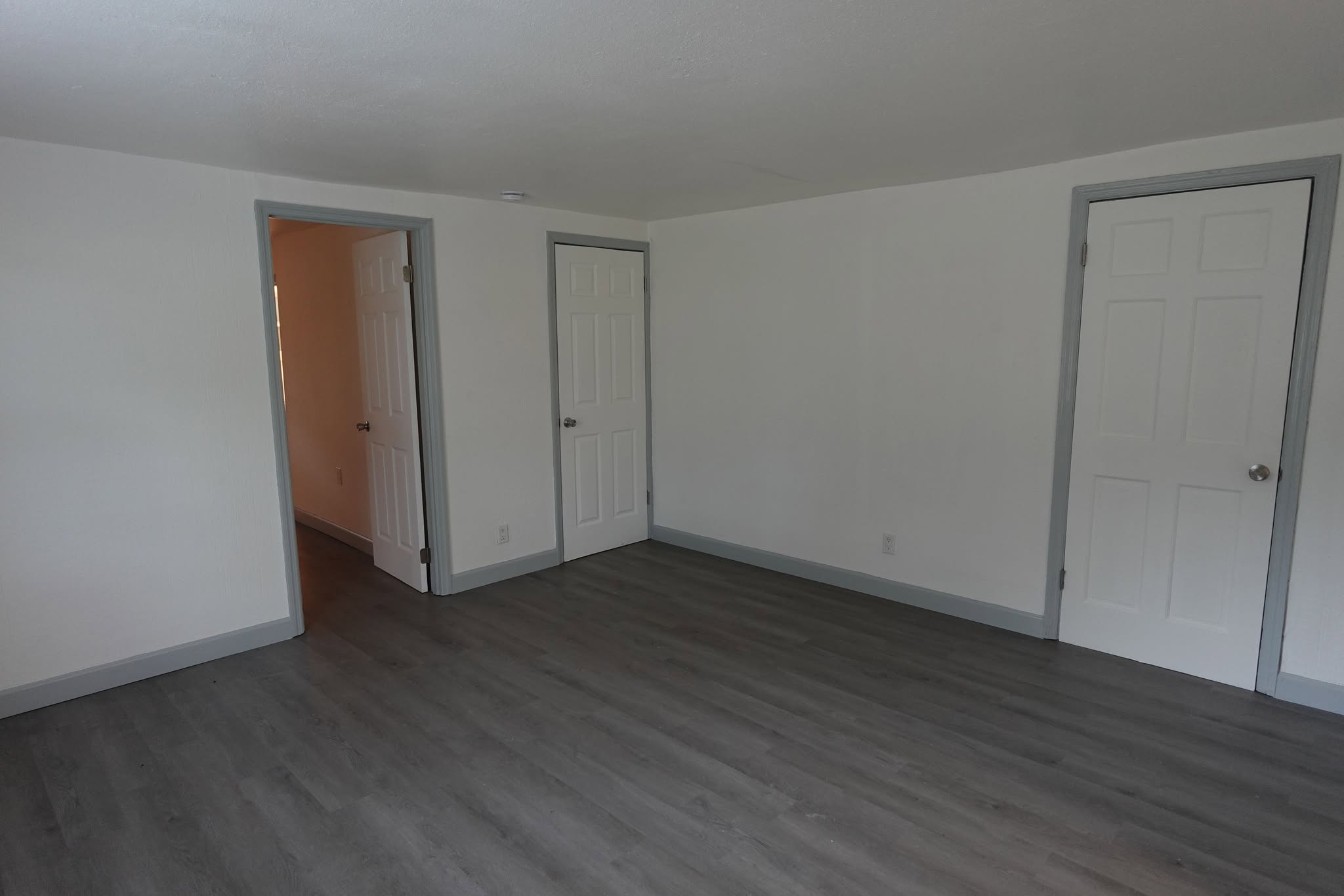 Spacious living area with modern flooring